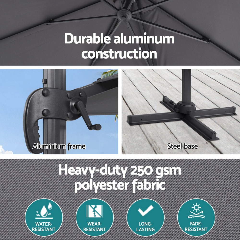 Instahut Outdoor Umbrella 3m Umbrellas Cantilever Stand Sun Roma 360 Degree Charcoal | Outdoorium