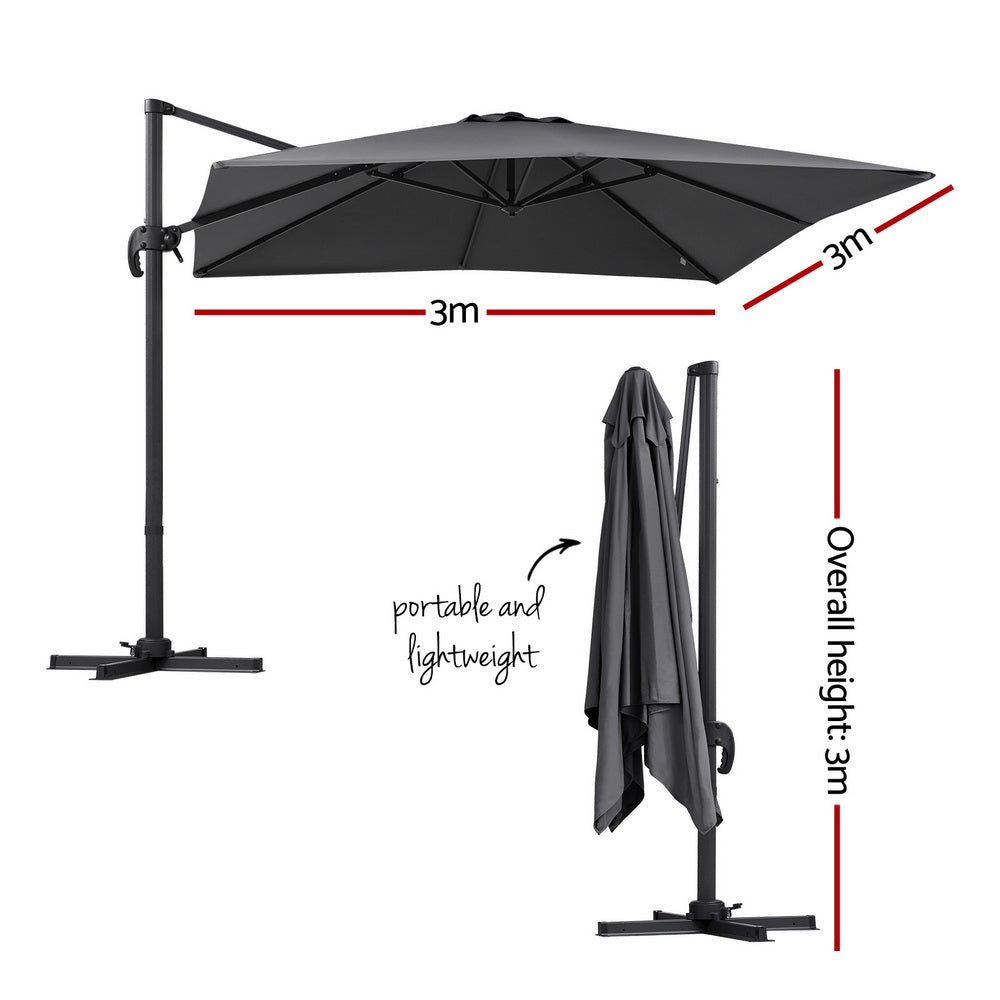 Instahut Outdoor Umbrella 3m Umbrellas Cantilever Stand Sun Roma 360 Degree Charcoal | Outdoorium