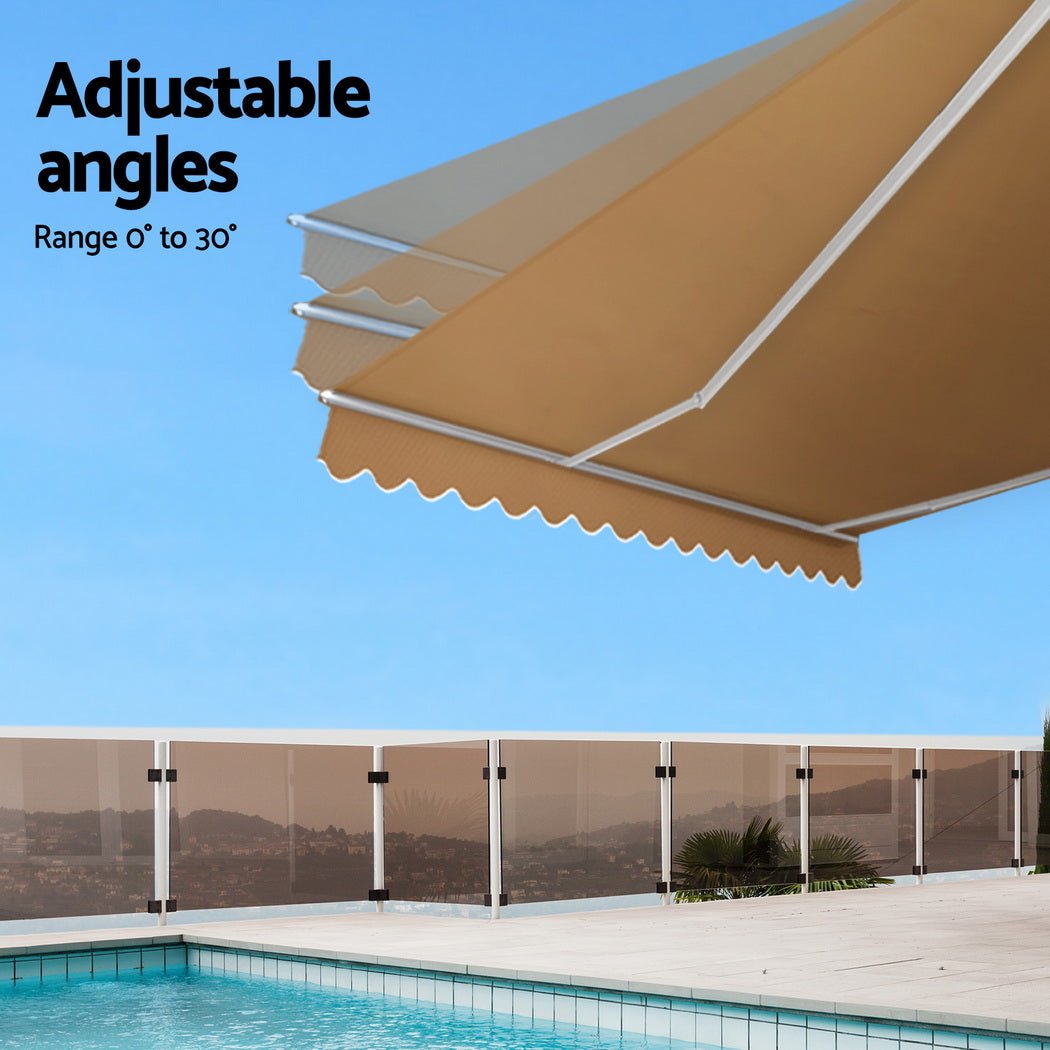 Instahut Retractable Folding Arm Awning Manual Sunshade 2.5Mx2M Beige - Outdoorium