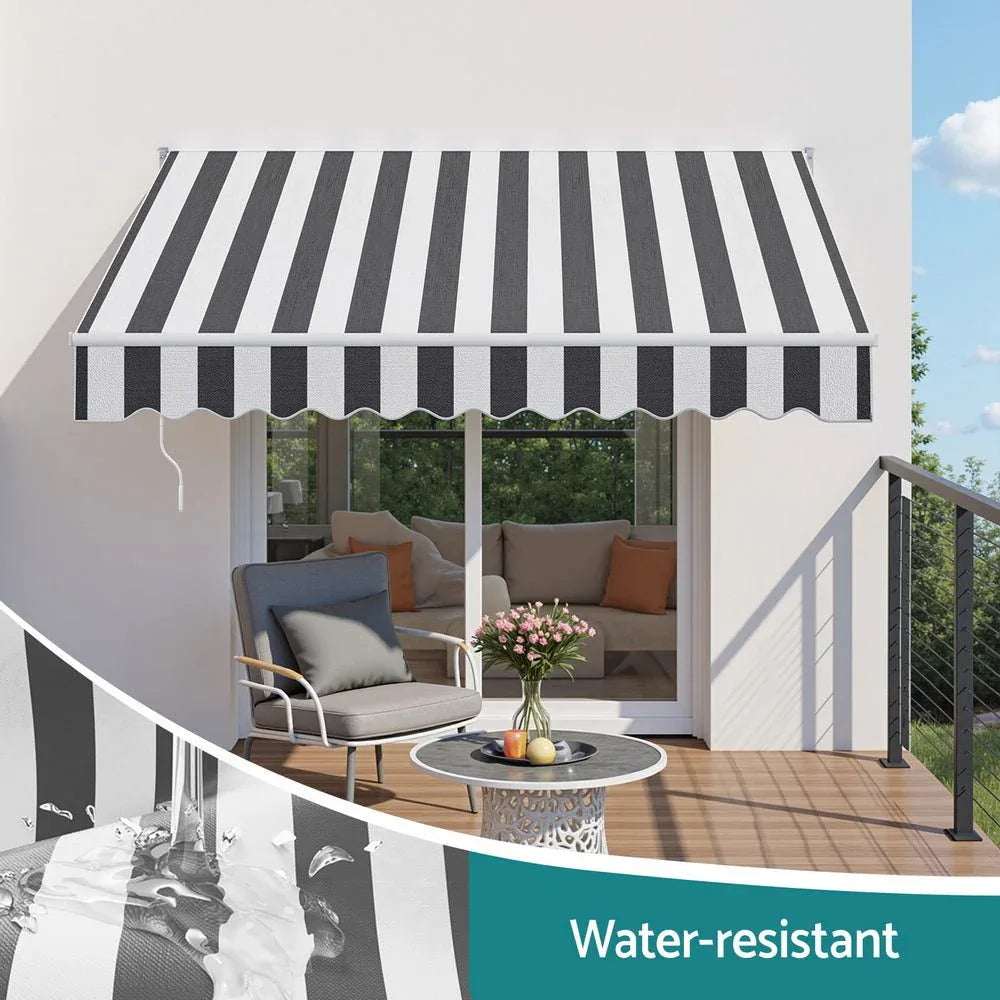 Instahut Retractable Folding Arm Awning Manual Sunshade 2.5Mx2M Grey White | Home & Garden > Shading > Awnings