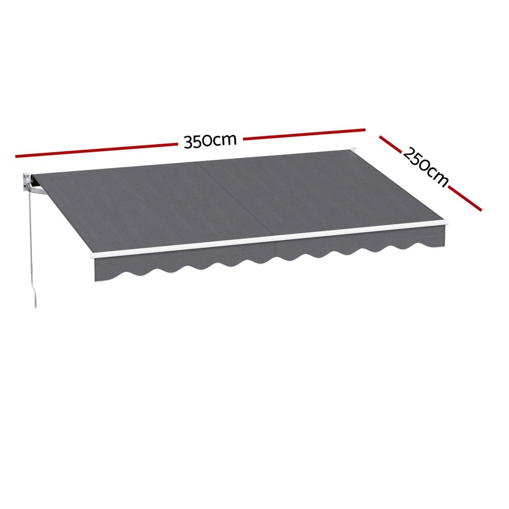 Instahut Retractable Folding Arm Awning Manual Sunshade 3.5M X 2.5M Grey | Home & Garden > Shading > Awnings
