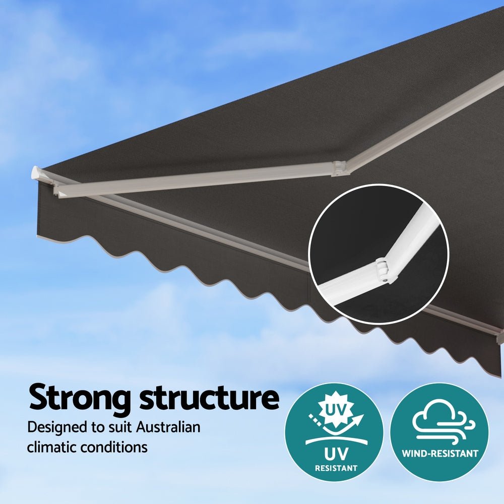 Instahut Retractable Folding Arm Awning Manual Sunshade 3.5M X 2.5M Grey | Home & Garden > Shading > Awnings