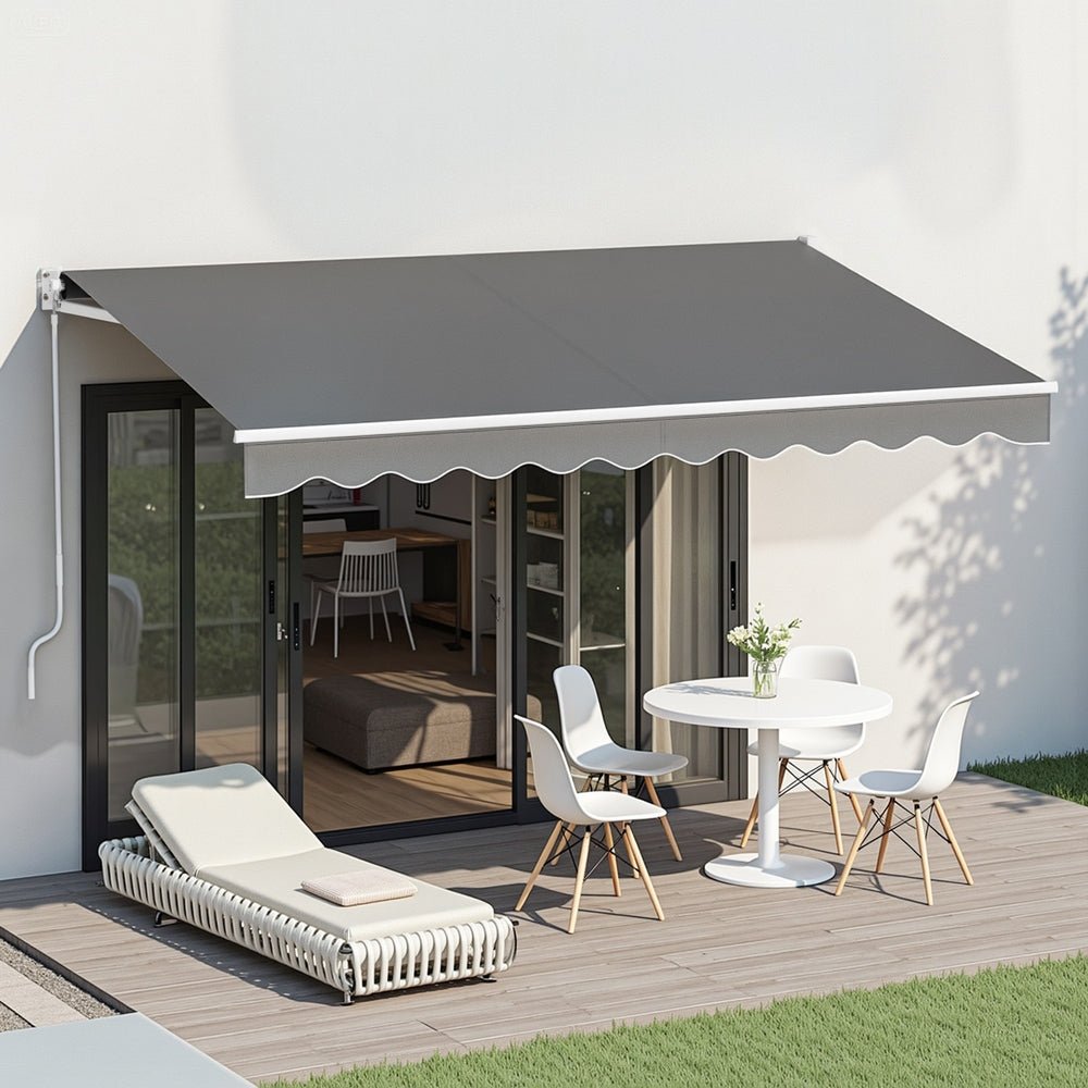 Instahut Retractable Folding Arm Awning Manual Sunshade 3.5M X 2.5M Grey | Home & Garden > Shading > Awnings