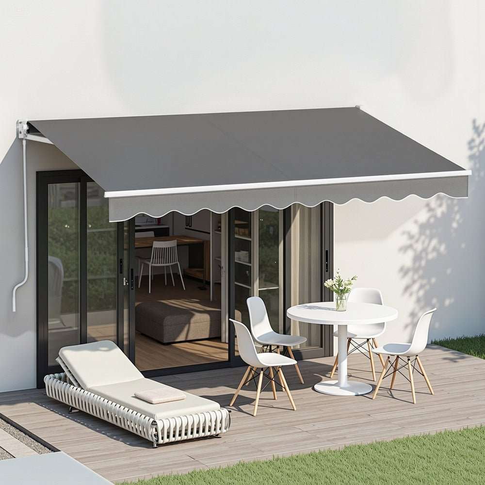 Instahut Retractable Folding Arm Awning Manual Sunshade 3.5M X 2.5M Grey | Home & Garden > Shading > Awnings
