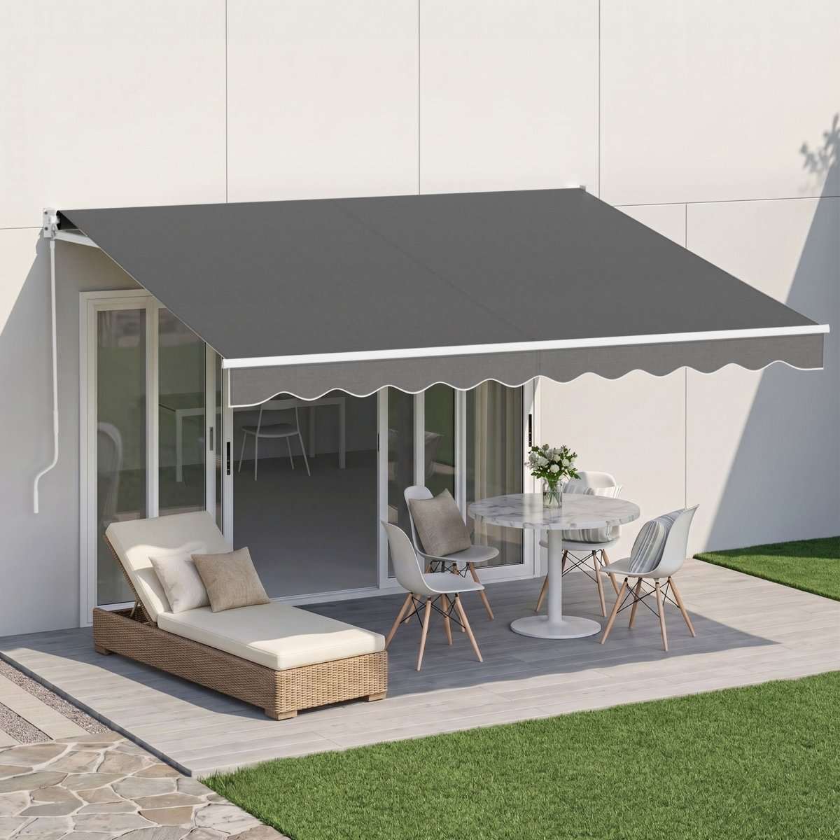 Instahut Retractable Folding Arm Awning Manual Sunshade 3.5M X 3M Grey | Home & Garden > Shading > Awnings