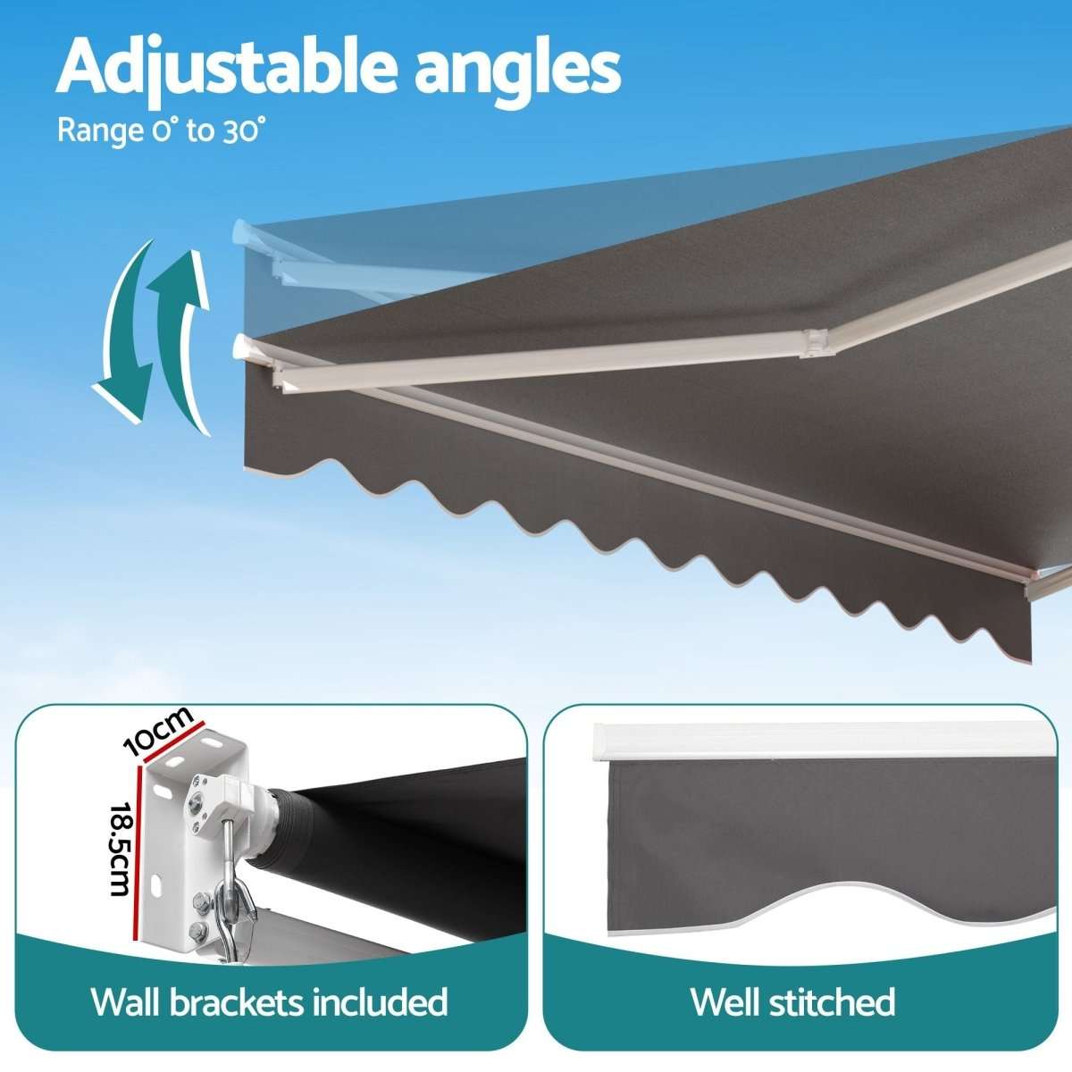 Instahut Retractable Folding Arm Awning Manual Sunshade 3.5M X 3M Grey | Home & Garden > Shading > Awnings