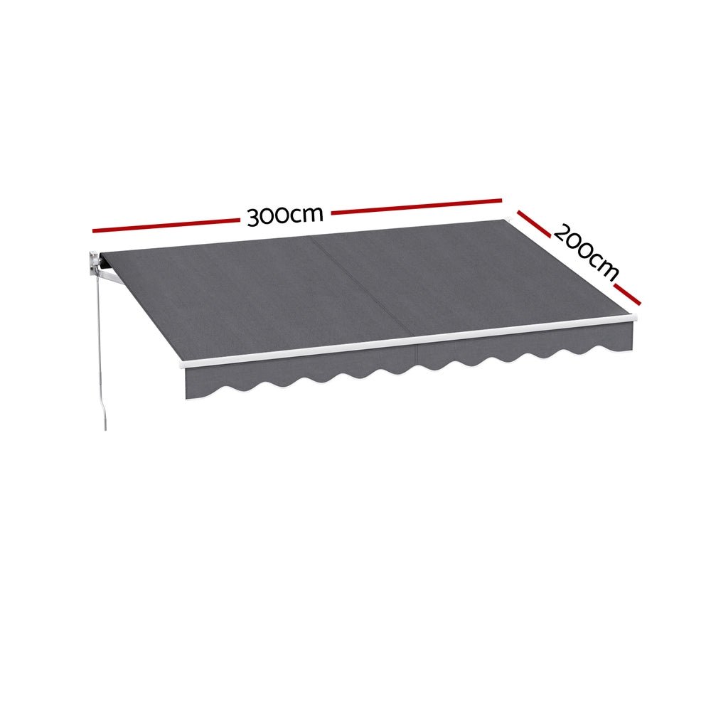 Instahut Retractable Folding Arm Awning Manual Sunshade 3M X 2M Grey | Outdoorium