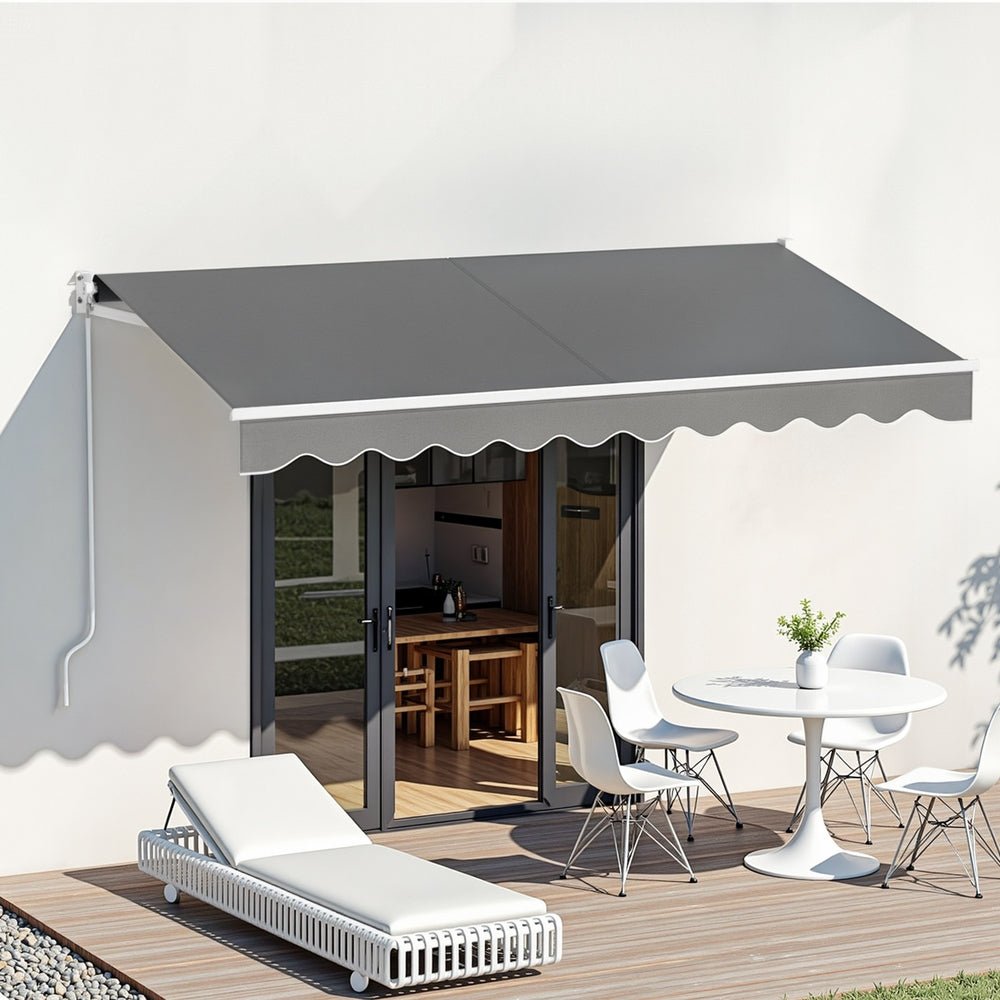 Instahut Retractable Folding Arm Awning Manual Sunshade 3M X 2M Grey | Outdoorium