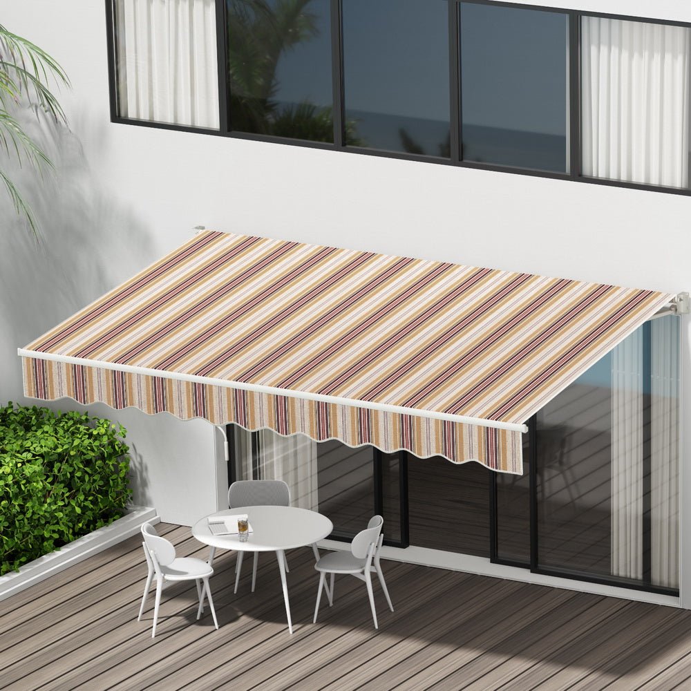 Instahut Retractable Folding Arm Awning Manual Sunshade 3Mx2.5M Beige Brown - Outdoorium