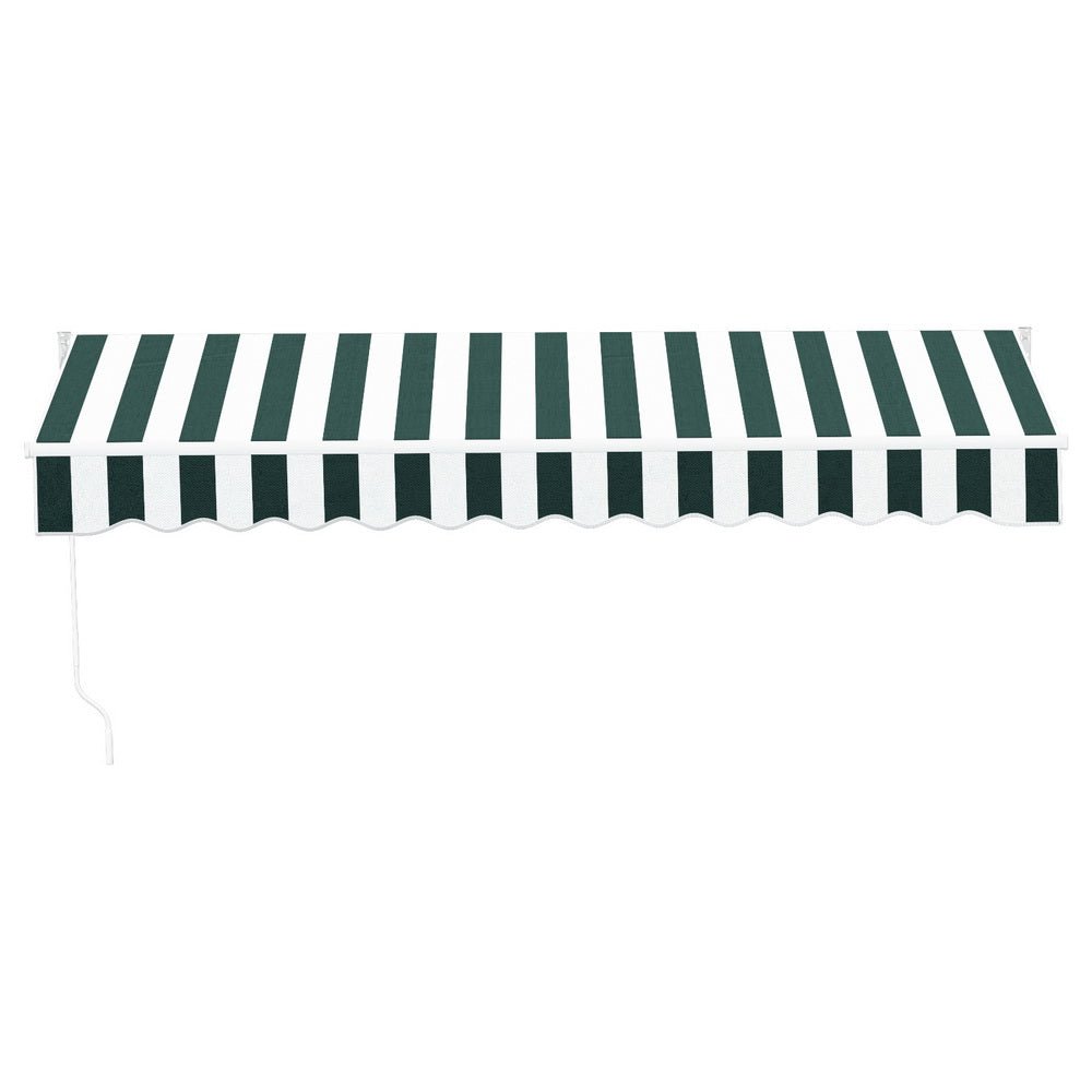 Instahut Retractable Folding Arm Awning Manual Sunshade 3Mx2.5M Green White - Outdoorium