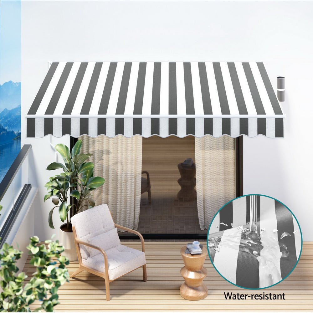 Instahut Retractable Folding Arm Awning Manual Sunshade 3Mx2.5M Grey White - Outdoorium