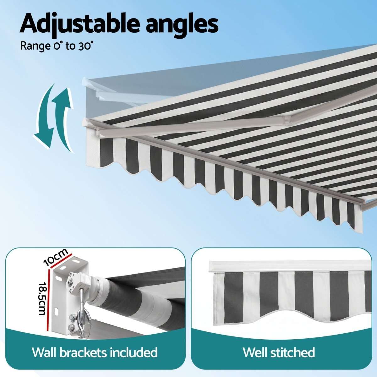 Instahut Retractable Folding Arm Awning Manual Sunshade 4.5Mx3M Grey White | Home & Garden > Shading > Awnings