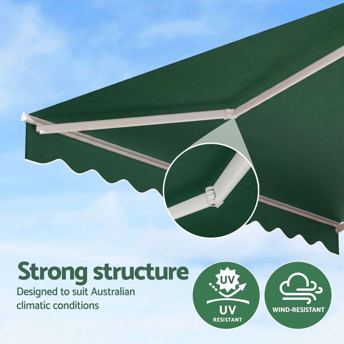 Instahut Retractable Folding Arm Awning Manual Sunshade 5Mx3M Dark Green | Home & Garden > Shading > Awnings
