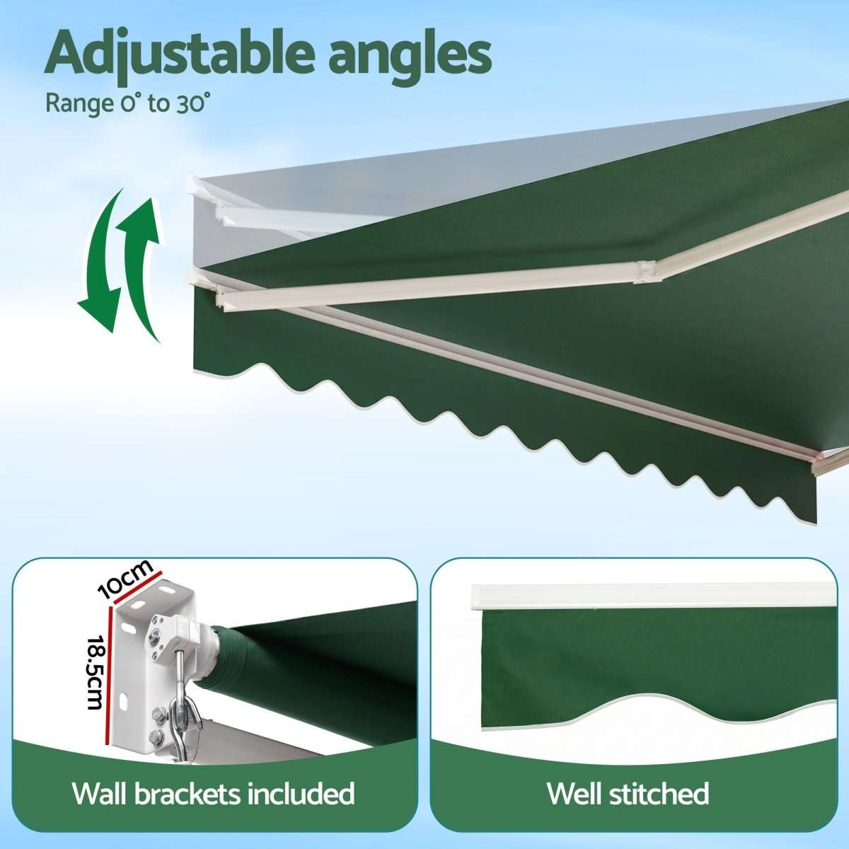 Instahut Retractable Folding Arm Awning Manual Sunshade 5Mx3M Dark Green | Home & Garden > Shading > Awnings