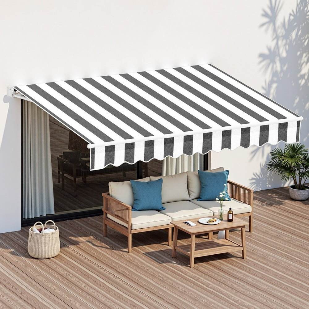 Instahut Retractable Folding Arm Awning Motorised Sunshade 2.5Mx2M Grey White | Outdoorium