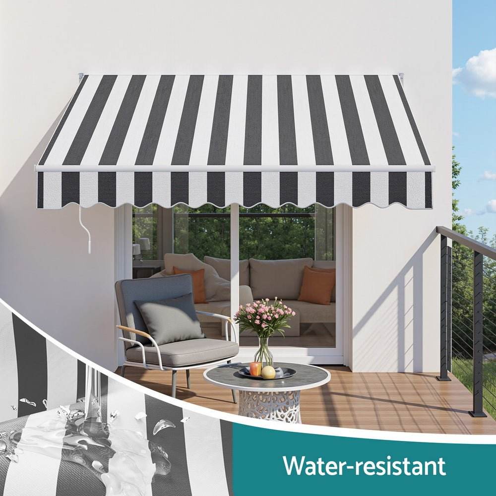 Instahut Retractable Folding Arm Awning Motorised Sunshade 2.5Mx2M Grey White | Outdoorium