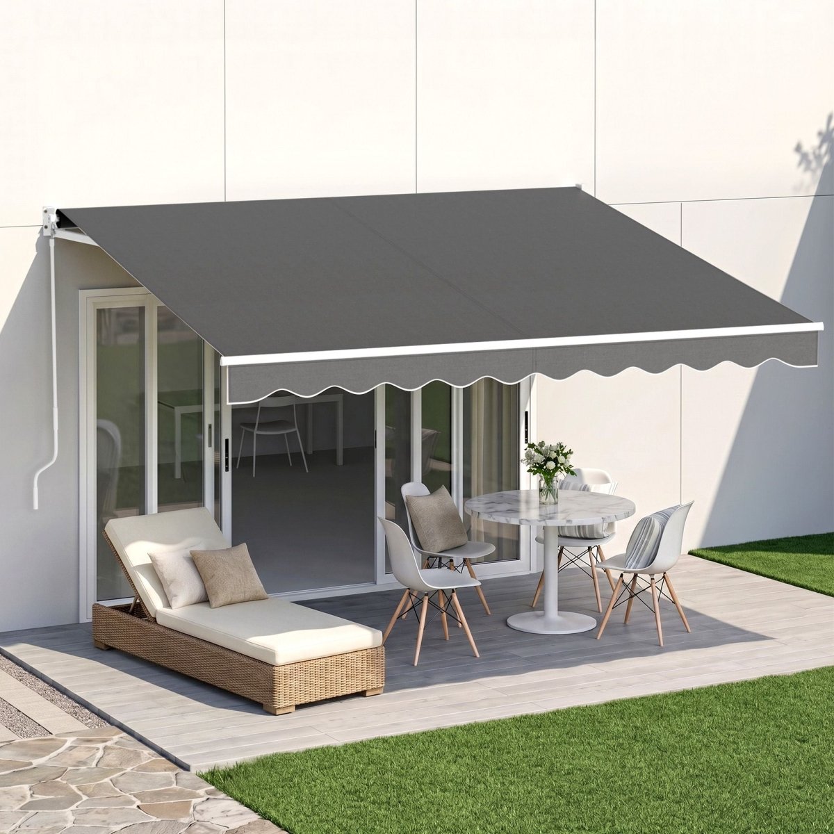 Instahut Retractable Folding Arm Awning Motorised Sunshade 3.5M X 3M Grey | Home & Garden > Shading > Awnings