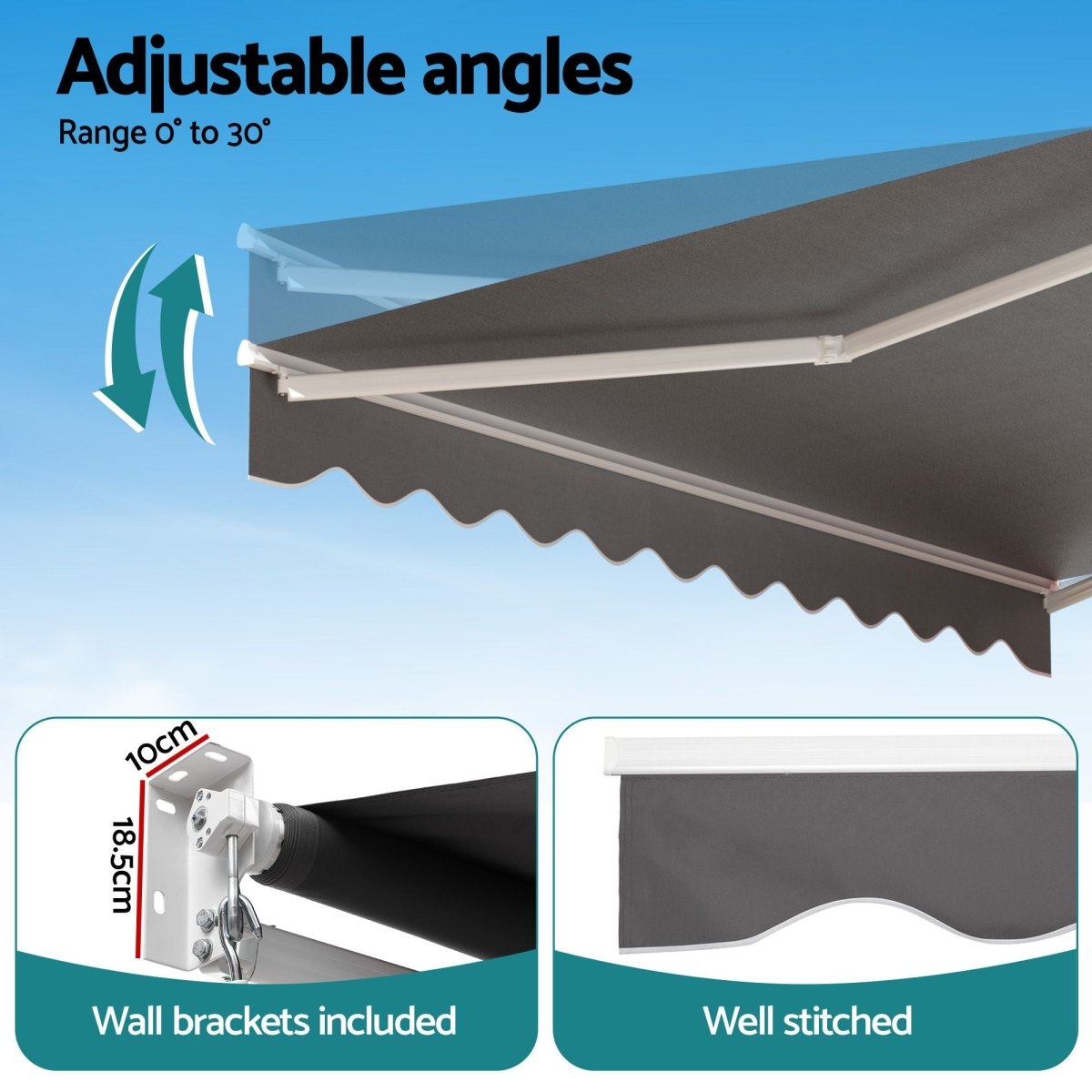 Instahut Retractable Folding Arm Awning Motorised Sunshade 3.5M X 3M Grey | Home & Garden > Shading > Awnings