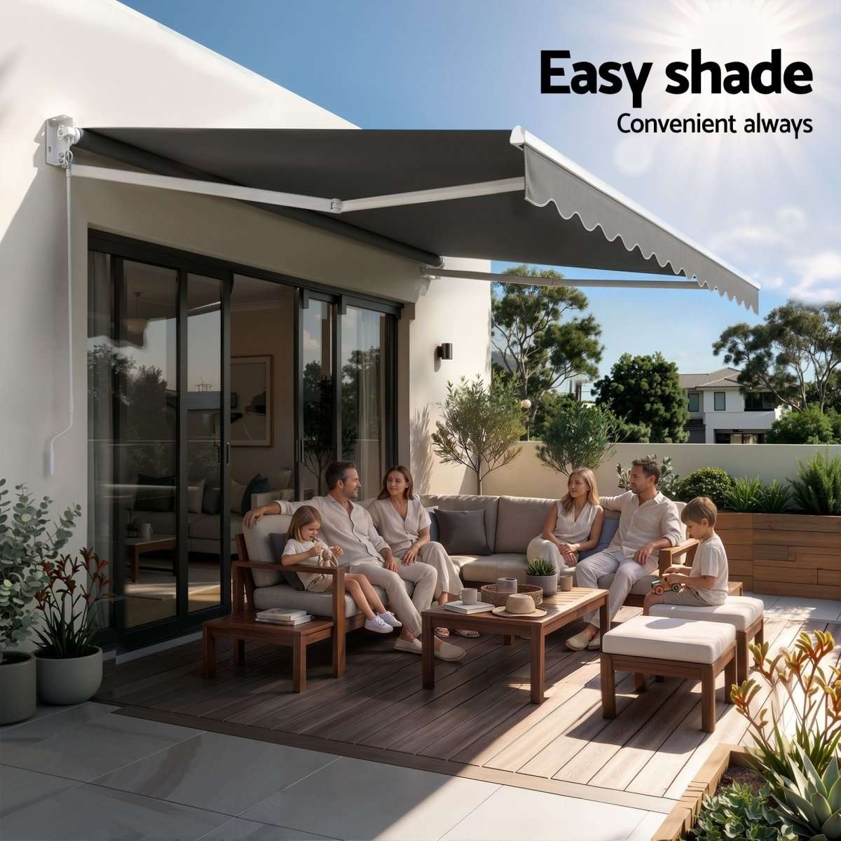 Instahut Retractable Folding Arm Awning Motorised Sunshade 3.5M X 3M Grey | Home & Garden > Shading > Awnings