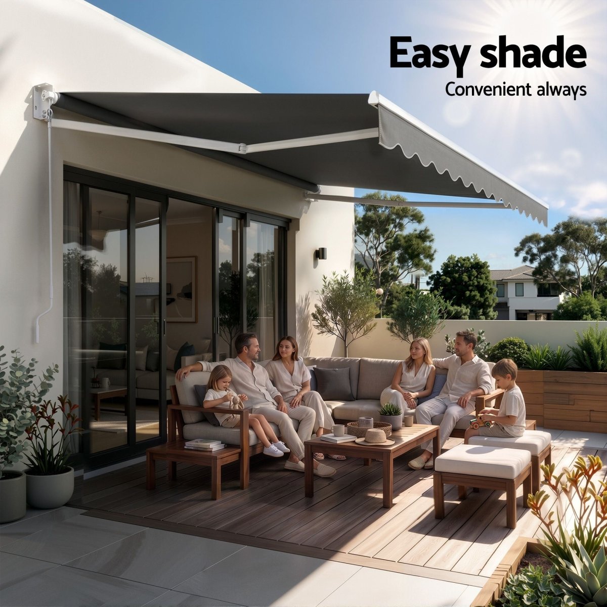 Instahut Retractable Folding Arm Awning Motorised Sunshade 3.5M X 3M Grey | Home & Garden > Shading > Awnings