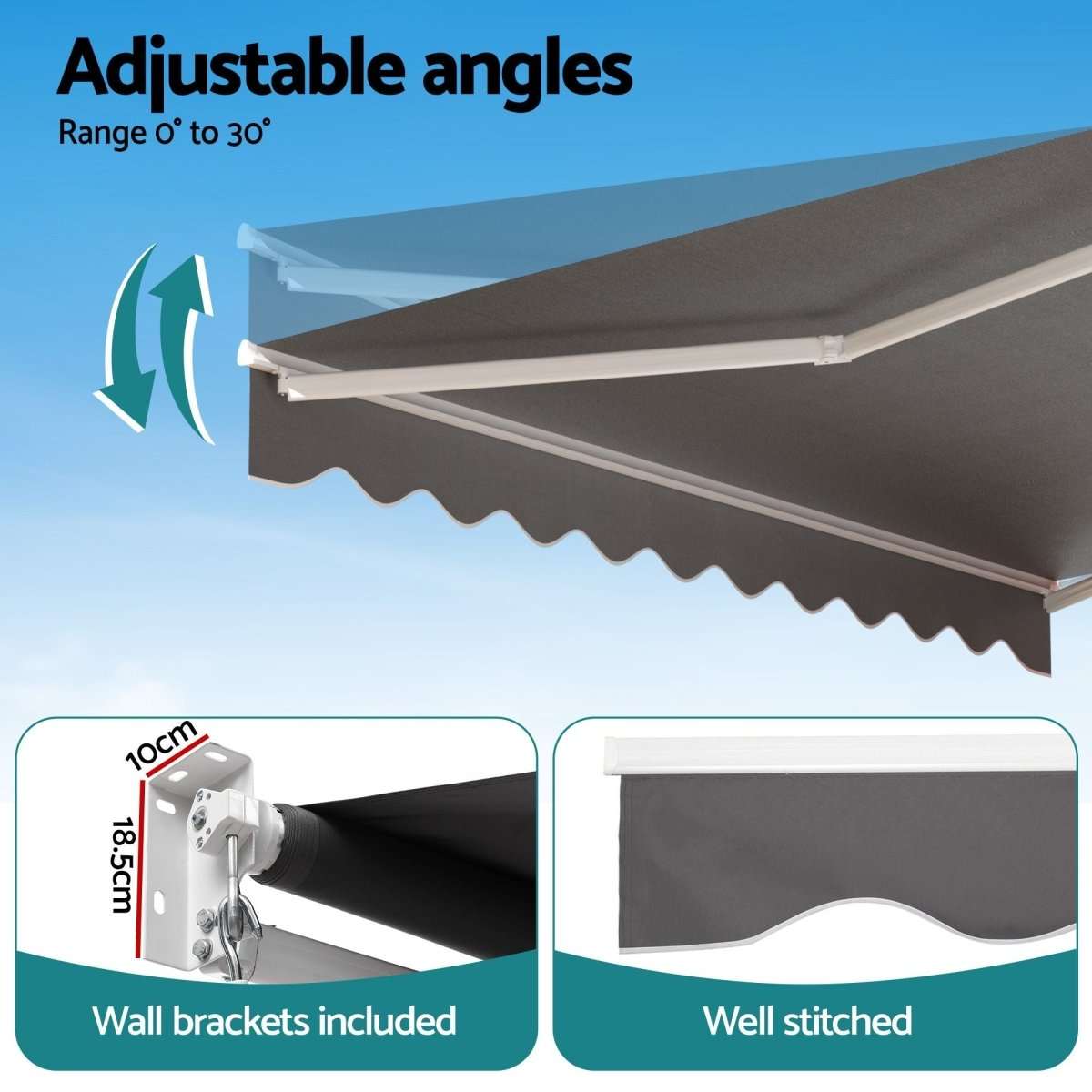 Instahut Retractable Folding Arm Awning Motorised Sunshade 3.5M X 3M Grey | Home & Garden > Shading > Awnings