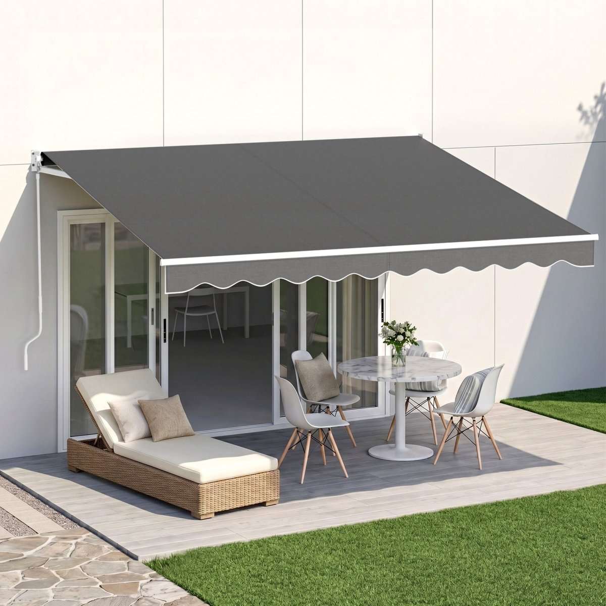 Instahut Retractable Folding Arm Awning Motorised Sunshade 3.5M X 3M Grey | Home & Garden > Shading > Awnings