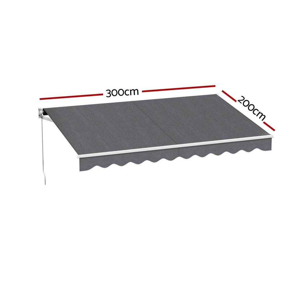 Instahut Retractable Folding Arm Awning Motorised Sunshade 3M X 2M Grey | Outdoorium