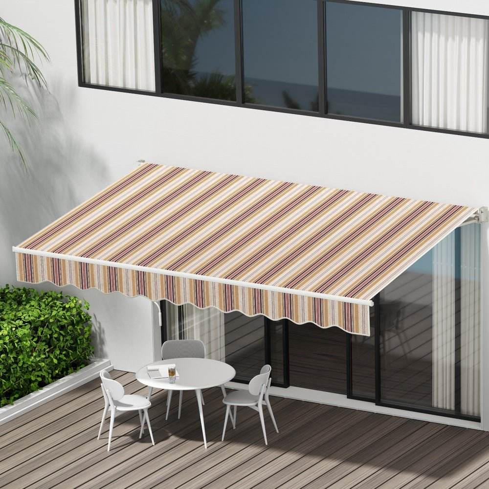 Instahut Retractable Folding Arm Awning Motorised Sunshade 3Mx2.5M Beige Brown - Outdoorium