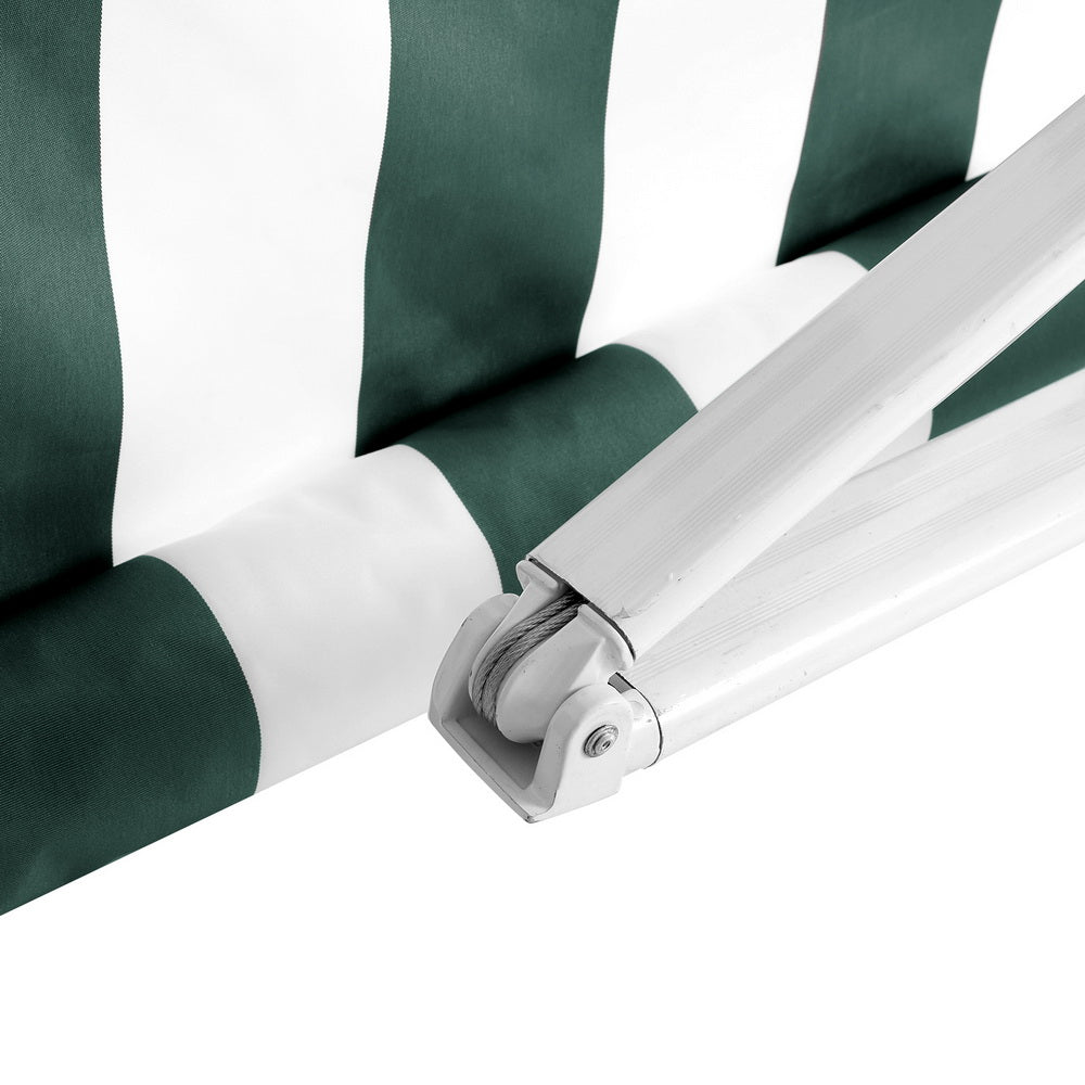 Instahut Retractable Folding Arm Awning Motorised Sunshade 3Mx2.5M Green White | Outdoorium