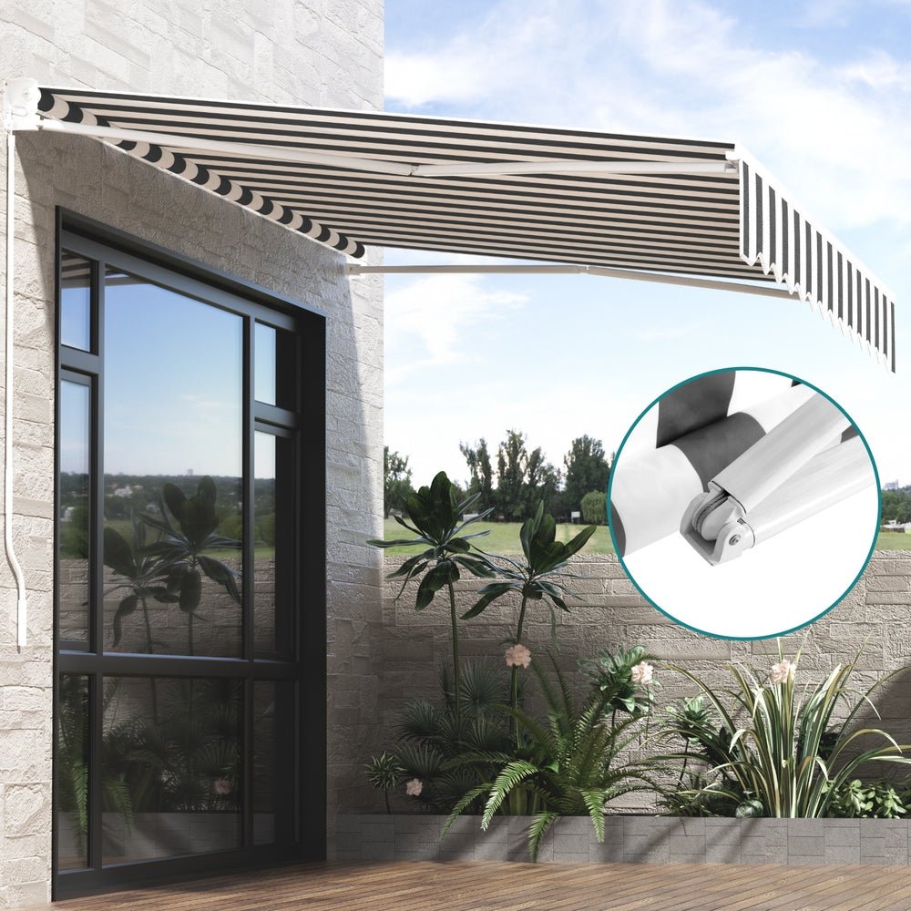 Instahut Retractable Folding Arm Awning Motorised Sunshade 3Mx2.5M Grey White | Outdoorium
