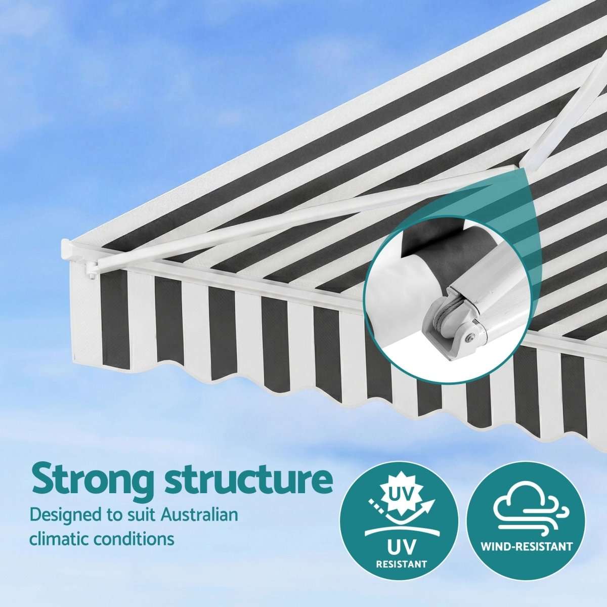 Instahut Retractable Folding Arm Awning Motorised Sunshade 4.5Mx3M Grey White | Home & Garden > Shading > Awnings