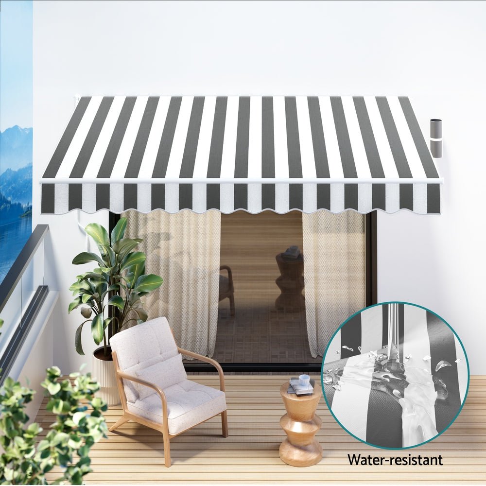 Instahut Retractable Folding Arm Awning Motorised Sunshade 4Mx3M Grey White | Outdoorium