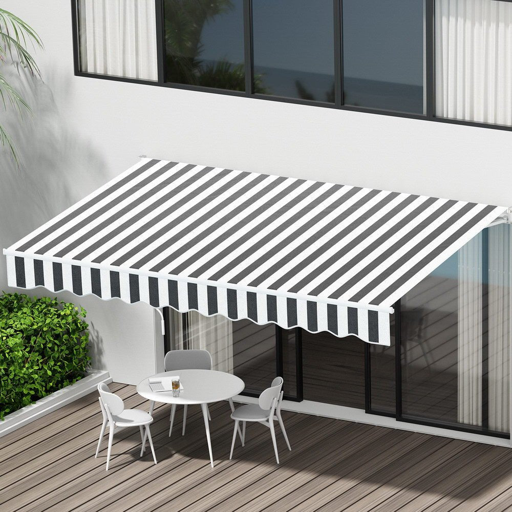 Instahut Retractable Folding Arm Awning Motorised Sunshade 4Mx3M Grey White | Outdoorium