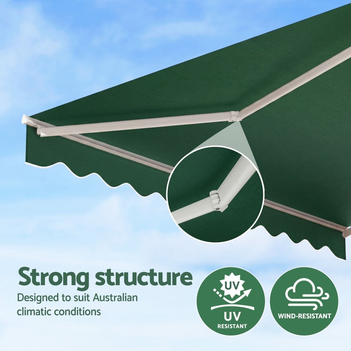 Instahut Retractable Folding Arm Awning Motorised Sunshade 5Mx3M Dark Green | Home & Garden > Shading > Awnings