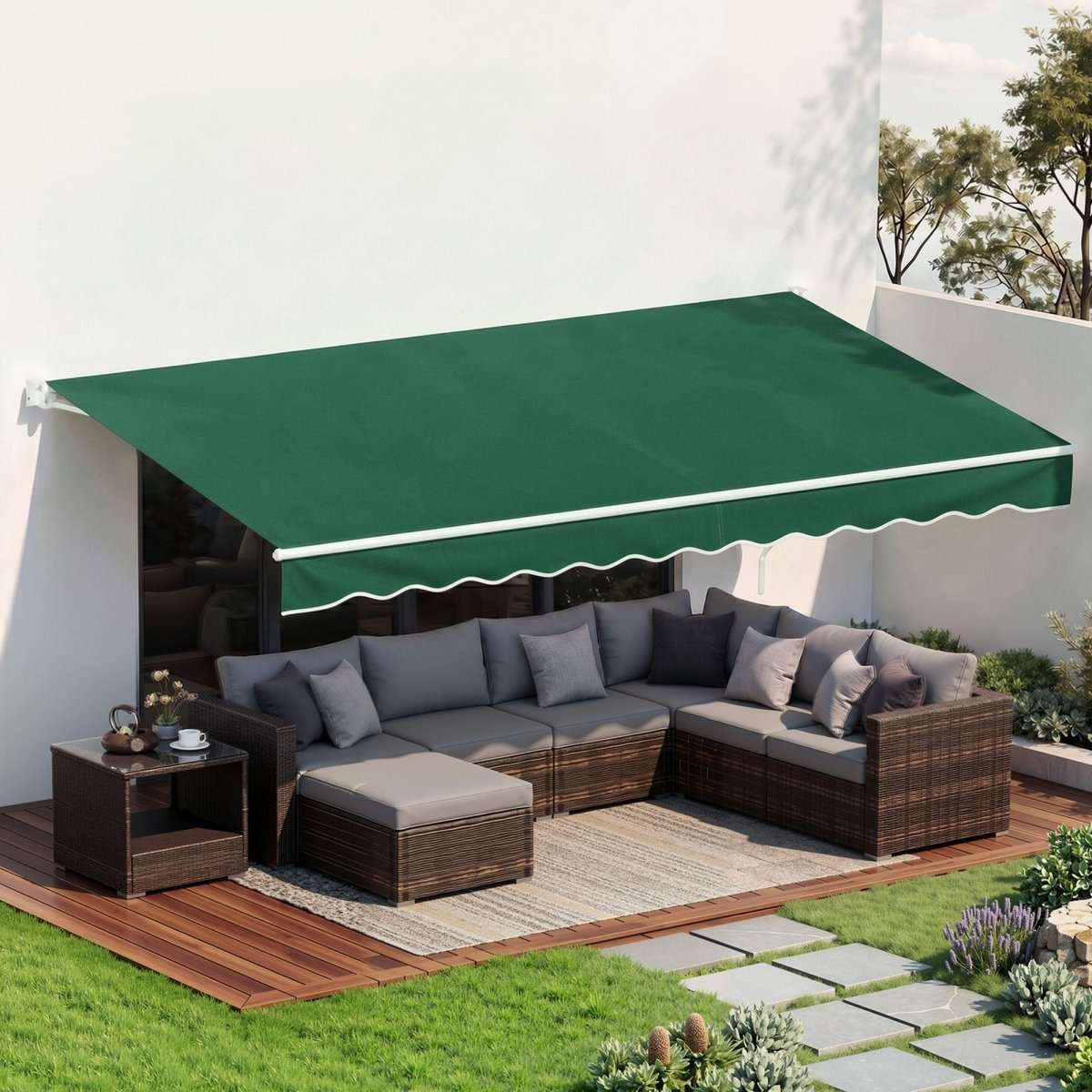 Instahut Retractable Folding Arm Awning Motorised Sunshade 5Mx3M Dark Green | Home & Garden > Shading > Awnings