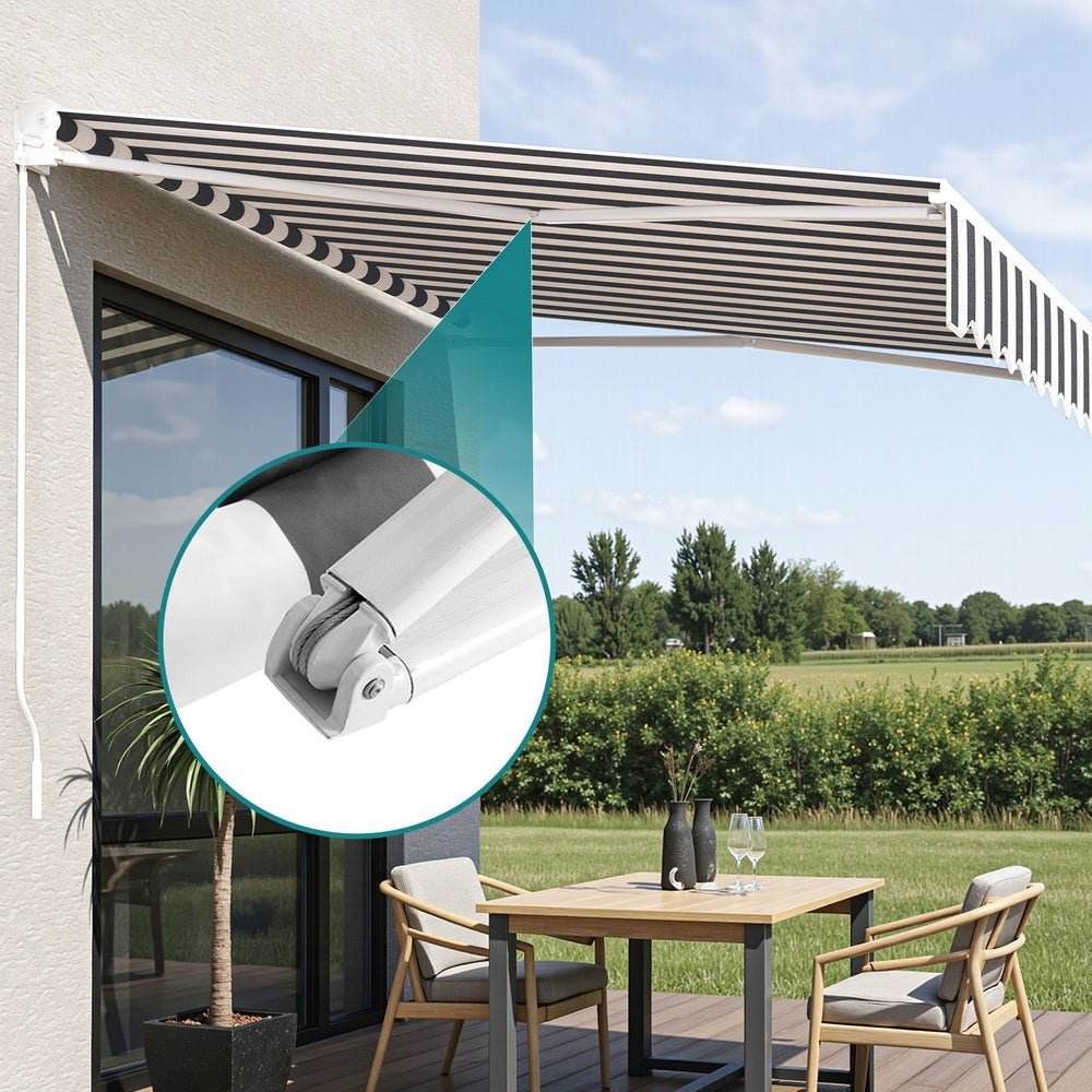 Instahut Retractable Folding Arm Awning Motorised Sunshade 5Mx3M Grey White | Outdoorium