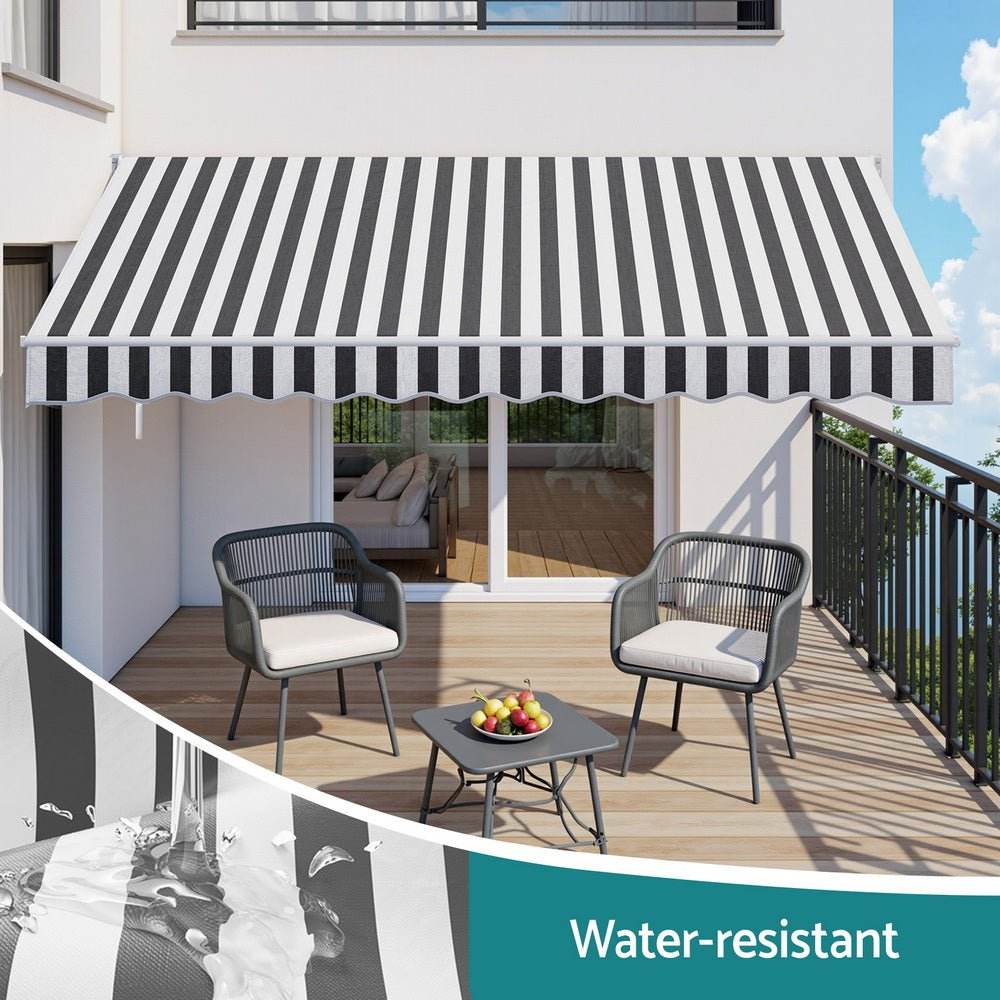 Instahut Retractable Folding Arm Awning Motorised Sunshade 5Mx3M Grey White | Outdoorium