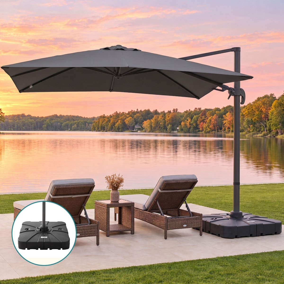 Instahut Roma 3m charcoal cantilever outdoor umbrella and base