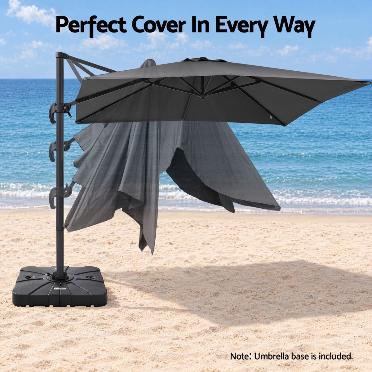 Instahut Roma 3m Cantilever Umbrella with Base - Charcoal – product gallery image 6