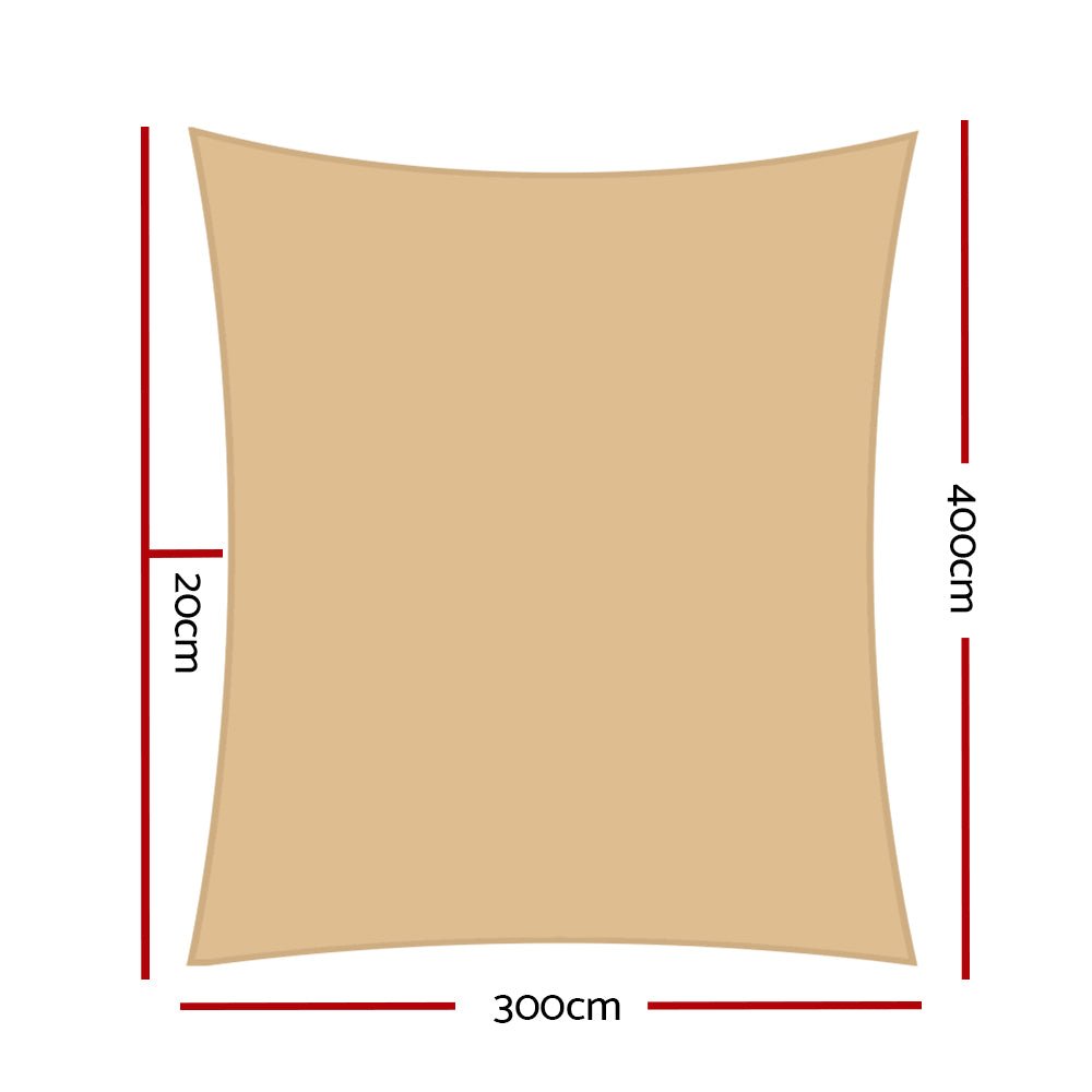 Instahut Shade Sail 3x4m Rectangle 280GSM 98% Sand Shade Cloth - Outdoorium