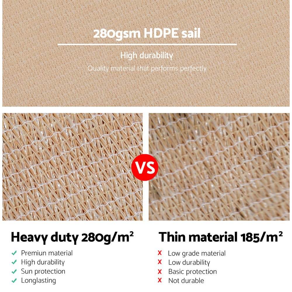 Instahut Shade Sail 3x4m Rectangle 280GSM 98% Sand Shade Cloth - Outdoorium