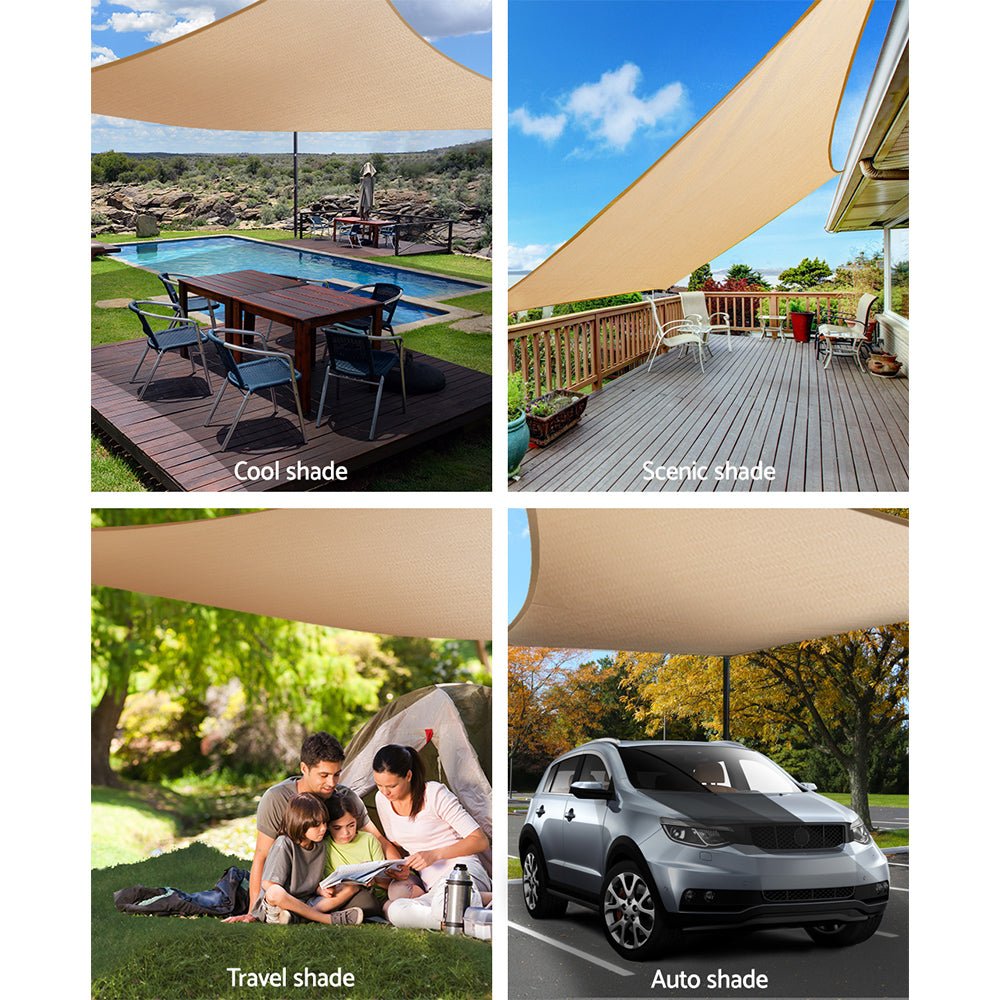 Instahut Shade Sail 3x4m Rectangle 280GSM 98% Sand Shade Cloth - Outdoorium