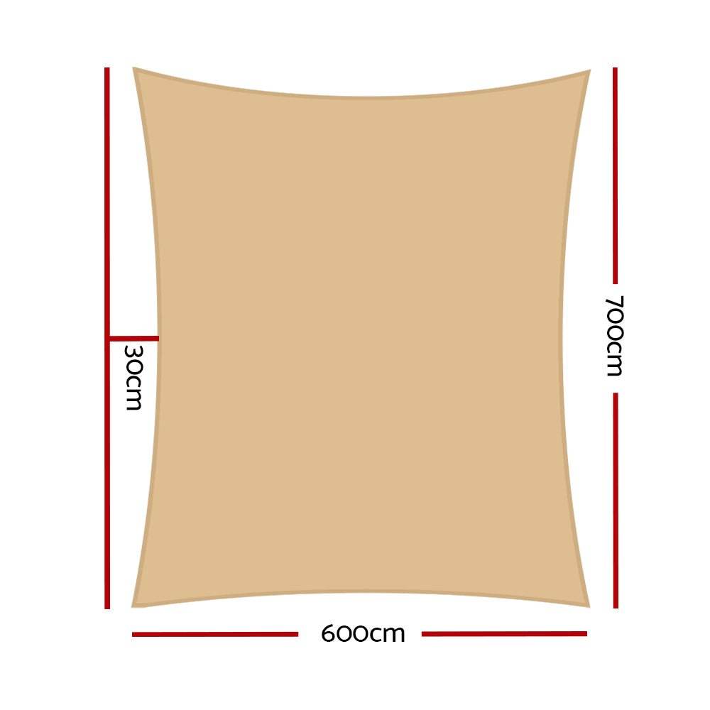Instahut Shade Sail 6x7m Rectangle 280GSM 98% Sand Shade Cloth | Outdoorium