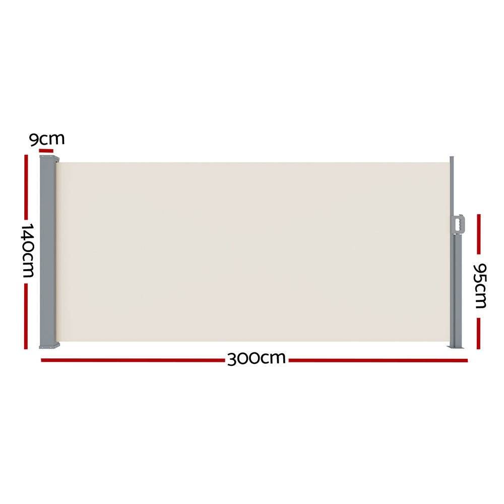 Instahut Side Awning Sun Shade Outdoor Blinds Retractable Screen 1.4X3M Cream | Outdoorium