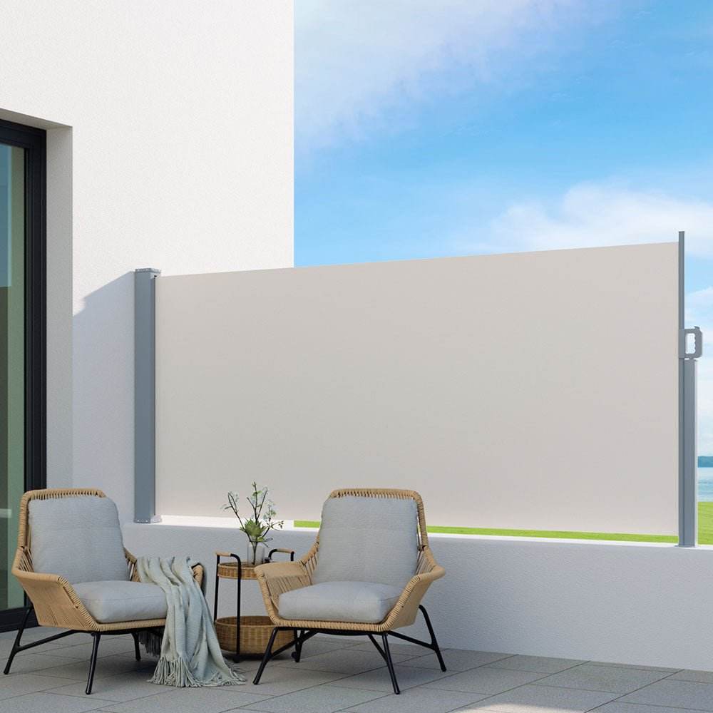 Instahut Side Awning Sun Shade Outdoor Blinds Retractable Screen 1.4X3M Cream | Outdoorium