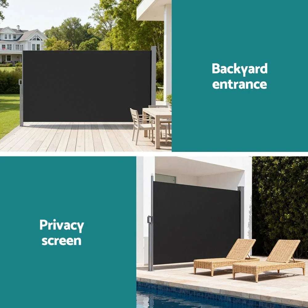 Instahut Side Awning Sun Shade Outdoor Retractable Privacy Screen 1.8X3M Black | Home & Garden > Shading > Awnings