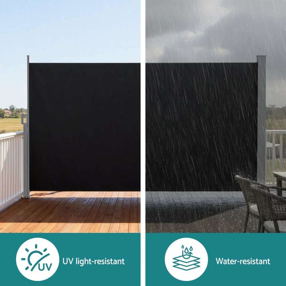 Instahut Side Awning Sun Shade Outdoor Retractable Privacy Screen 1.8X3M Black | Home & Garden > Shading > Awnings