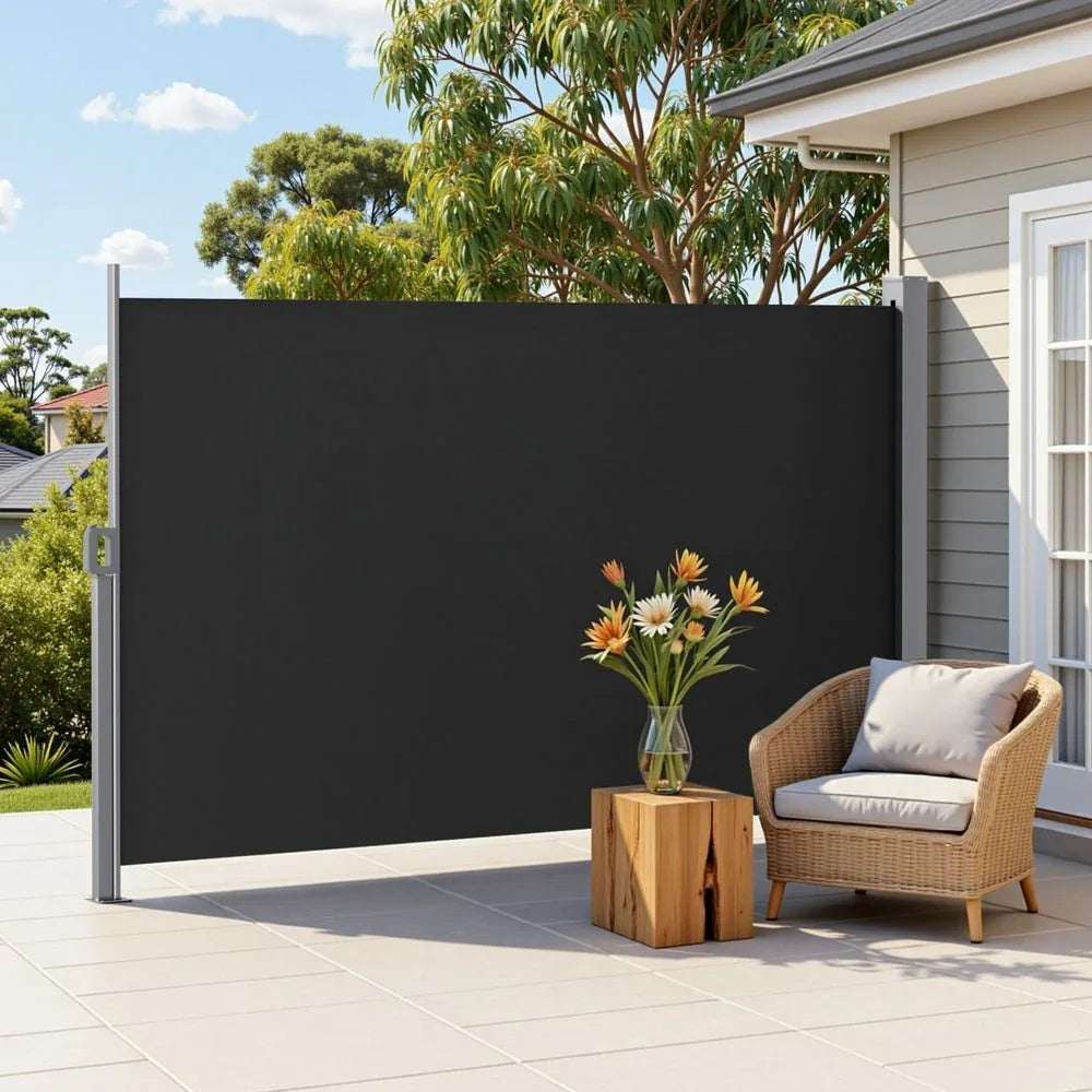 Instahut Side Awning Sun Shade Outdoor Retractable Privacy Screen 1.8X3M Black | Home & Garden > Shading > Awnings
