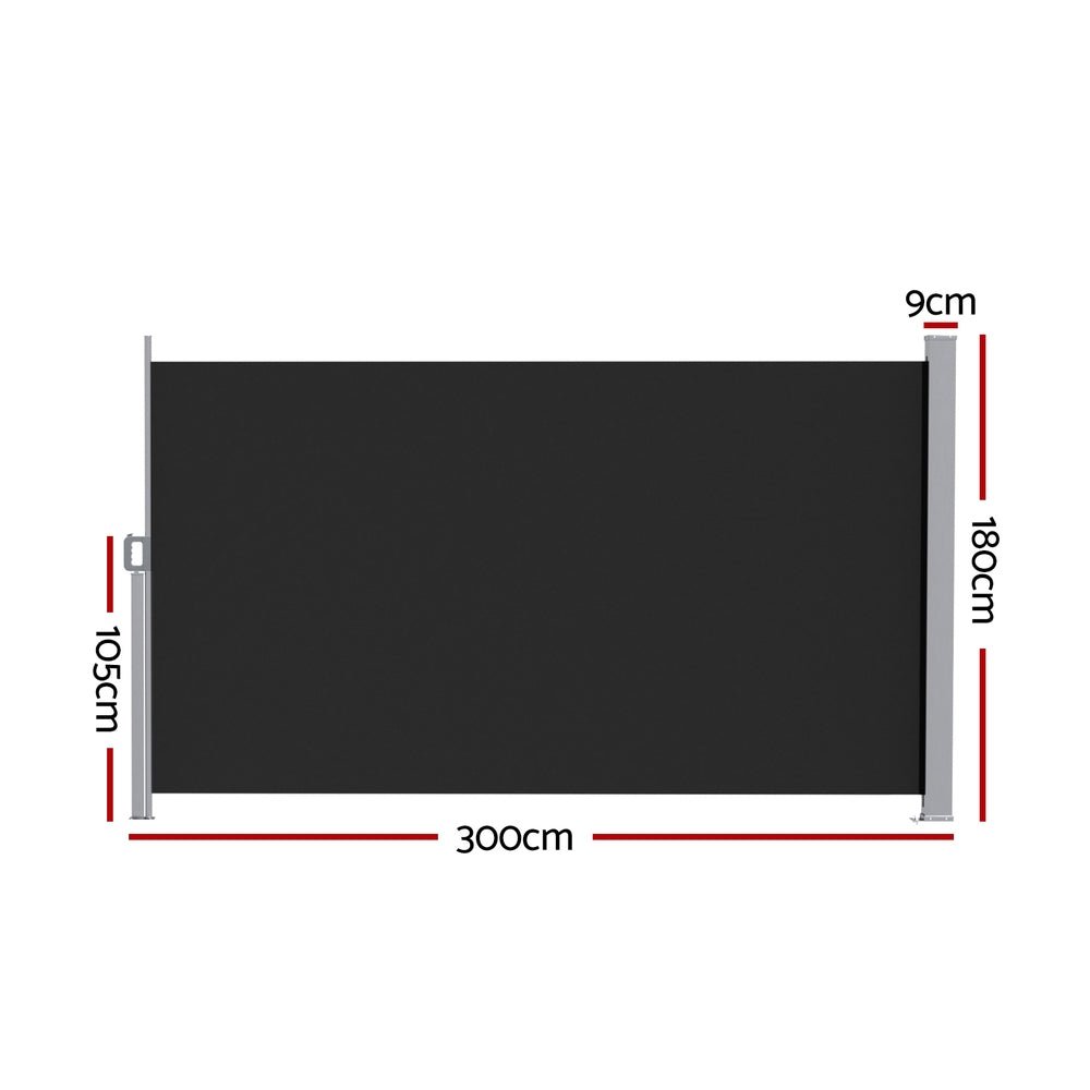 Instahut Side Awning Sun Shade Outdoor Retractable Privacy Screen 1.8X3M Black | Outdoorium