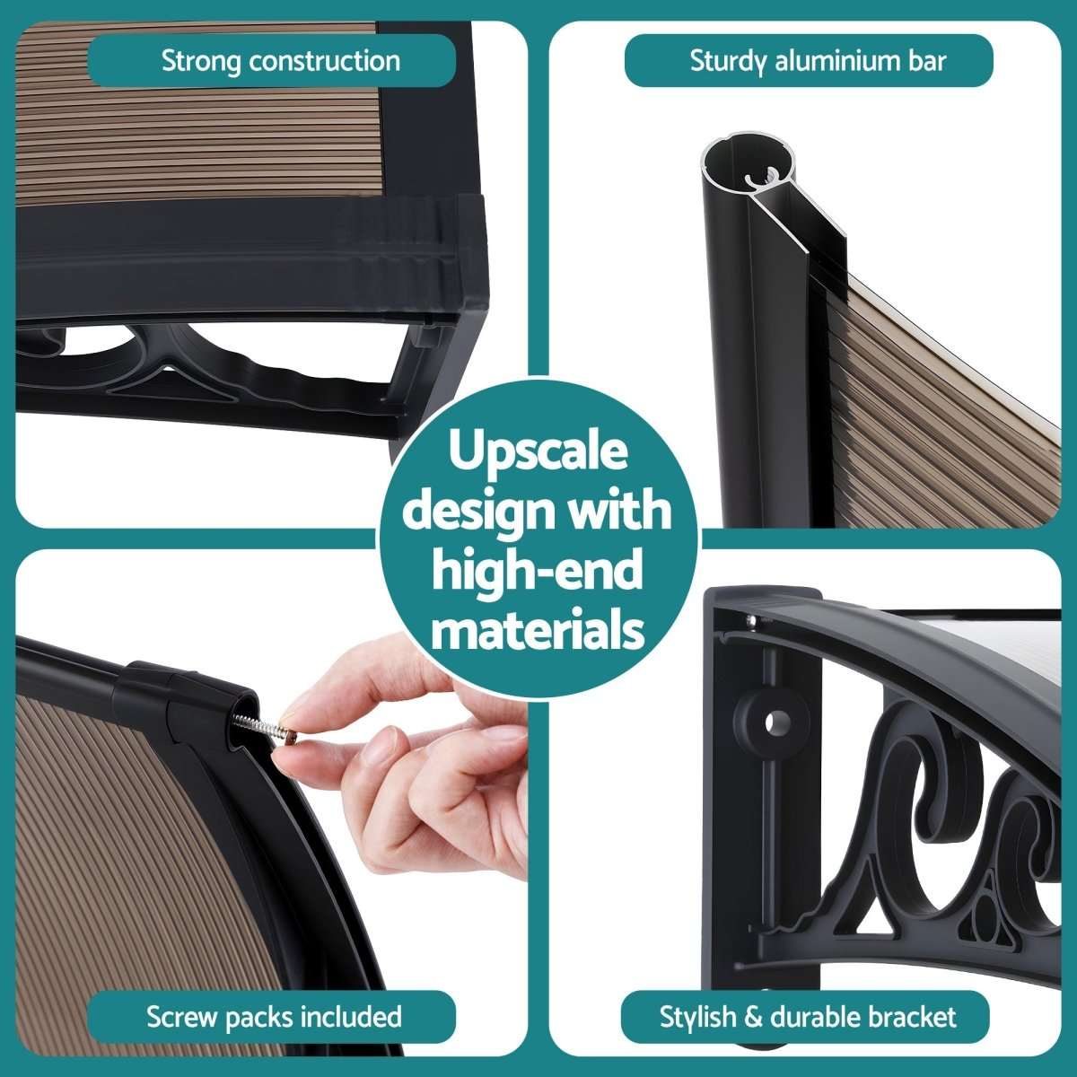 Instahut Window Awning Drainage 0.6mx0.6m Outdoor Brown | Home & Garden > Shading > Awnings